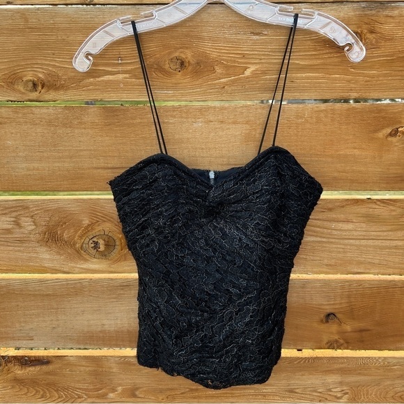 Intermix Black Metallic Lace Spaghetti Strap Corset Crop Top XSmall NWT - Picture 5 of 11